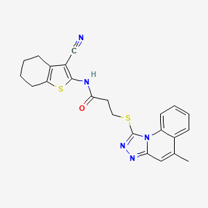 molecular formula C23H21N5OS2 B3000171 N-(3-cyano-4,5,6,7-tetrahydrobenzo[b]thiophen-2-yl)-3-((5-methyl-[1,2,4]triazolo[4,3-a]quinolin-1-yl)thio)propanamide CAS No. 315677-67-9