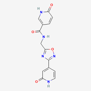 molecular formula C14H11N5O4 B3000172 6-oxo-N-((3-(2-oxo-1,2-dihydropyridin-4-yl)-1,2,4-oxadiazol-5-yl)methyl)-1,6-dihydropyridine-3-carboxamide CAS No. 2034503-68-7