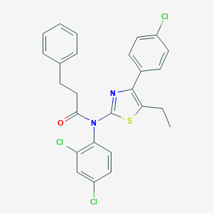 molecular formula C26H21Cl3N2OS B300018 N-[4-(4-chlorophenyl)-5-ethyl-1,3-thiazol-2-yl]-N-(2,4-dichlorophenyl)-3-phenylpropanamide 