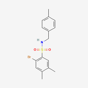 molecular formula C16H18BrNO2S B3000193 2-bromo-4,5-dimethyl-N-[(4-methylphenyl)methyl]benzene-1-sulfonamide CAS No. 1808820-39-4