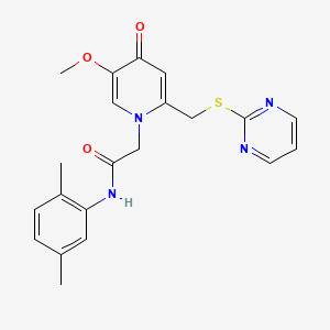 molecular formula C21H22N4O3S B3000194 N-(2,5-dimethylphenyl)-2-(5-methoxy-4-oxo-2-((pyrimidin-2-ylthio)methyl)pyridin-1(4H)-yl)acetamide CAS No. 1005302-58-8