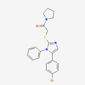 molecular formula C21H20BrN3OS B3000205 2-((5-(4-bromophenyl)-1-phenyl-1H-imidazol-2-yl)thio)-1-(pyrrolidin-1-yl)ethanone CAS No. 1206997-42-3