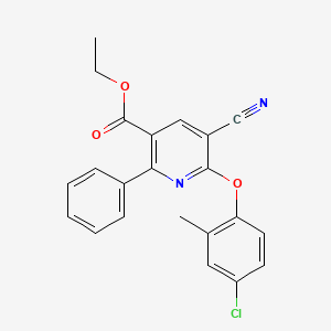 molecular formula C22H17ClN2O3 B3000209 Ethyl 6-(4-chloro-2-methylphenoxy)-5-cyano-2-phenylnicotinate CAS No. 306980-21-2