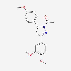 molecular formula C20H22N2O4 B3000210 1-[5-(3,4-Dimethoxyphenyl)-3-(4-methoxyphenyl)-3,4-dihydropyrazol-2-yl]ethanone CAS No. 402947-45-9