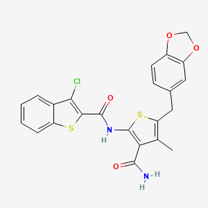 molecular formula C23H17ClN2O4S2 B3000218 N-(5-(benzo[d][1,3]dioxol-5-ylmethyl)-3-carbamoyl-4-methylthiophen-2-yl)-3-chlorobenzo[b]thiophene-2-carboxamide CAS No. 476368-91-9