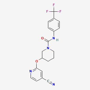 molecular formula C19H17F3N4O2 B3000230 3-((4-cyanopyridin-2-yl)oxy)-N-(4-(trifluoromethyl)phenyl)piperidine-1-carboxamide CAS No. 2034560-41-1