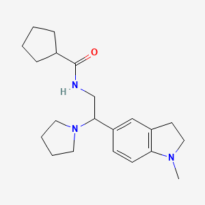molecular formula C21H31N3O B3000247 N-(2-(1-methylindolin-5-yl)-2-(pyrrolidin-1-yl)ethyl)cyclopentanecarboxamide CAS No. 921894-74-8