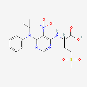 molecular formula C18H23N5O6S B3000250 2-{[6-(异丙苯胺基)-5-硝基-4-嘧啶基]氨基}-4-(甲基磺酰基)丁酸 CAS No. 1025769-91-8