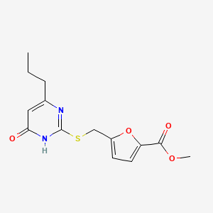 molecular formula C14H16N2O4S B3000252 Methyl 5-(((6-oxo-4-propyl-1,6-dihydropyrimidin-2-yl)thio)methyl)furan-2-carboxylate CAS No. 849057-49-4