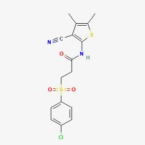 molecular formula C16H15ClN2O3S2 B3000254 3-(4-氯苯基)磺酰基-N-(3-氰基-4,5-二甲基噻吩-2-基)丙酰胺 CAS No. 896306-82-4