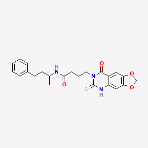 molecular formula C23H25N3O4S B3000260 4-(8-氧代-6-硫代亚磺酸基-5H-[1,3]二噁唑[4,5-g]喹唑啉-7-基)-N-(4-苯基丁-2-基)丁酰胺 CAS No. 688054-21-9