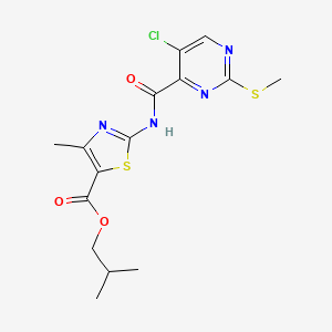 molecular formula C15H17ClN4O3S2 B3000270 Isobutyl 2-({[5-chloro-2-(methylthio)pyrimidin-4-yl]carbonyl}amino)-4-methyl-1,3-thiazole-5-carboxylate CAS No. 879928-10-6