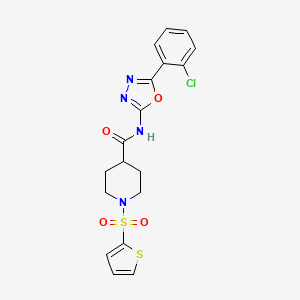 molecular formula C18H17ClN4O4S2 B3000298 N-(5-(2-氯苯基)-1,3,4-恶二唑-2-基)-1-(噻吩-2-基磺酰基)哌啶-4-甲酰胺 CAS No. 941946-69-6