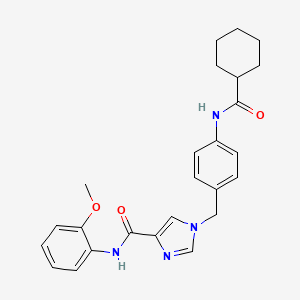 molecular formula C25H28N4O3 B3000306 1-(4-(环己烷甲酰胺)苄基)-N-(2-甲氧基苯基)-1H-咪唑-4-甲酰胺 CAS No. 1251560-23-2