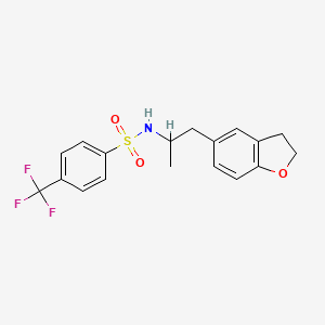 molecular formula C18H18F3NO3S B3000307 N-(1-(2,3-dihydrobenzofuran-5-yl)propan-2-yl)-4-(trifluoromethyl)benzenesulfonamide CAS No. 2034450-64-9