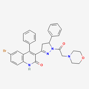 molecular formula C30H27BrN4O3 B3000308 6-bromo-3-(1-(2-morpholinoacetyl)-5-phenyl-4,5-dihydro-1H-pyrazol-3-yl)-4-phenylquinolin-2(1H)-one CAS No. 304446-44-4