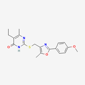 molecular formula C19H21N3O3S B3000314 5-ethyl-2-(((2-(4-methoxyphenyl)-5-methyloxazol-4-yl)methyl)thio)-6-methylpyrimidin-4(3H)-one CAS No. 1105233-35-9