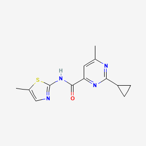 molecular formula C13H14N4OS B3000319 2-cyclopropyl-6-methyl-N-(5-methyl-1,3-thiazol-2-yl)pyrimidine-4-carboxamide CAS No. 2415624-10-9