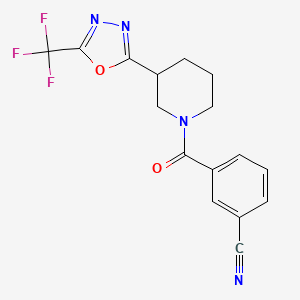 molecular formula C16H13F3N4O2 B3000373 3-(3-(5-(三氟甲基)-1,3,4-恶二唑-2-基)哌啶-1-羰基)苯甲腈 CAS No. 1396867-35-8