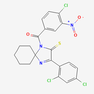 molecular formula C21H16Cl3N3O3S B3000379 1-(4-Chloro-3-nitrobenzoyl)-3-(2,4-dichlorophenyl)-1,4-diazaspiro[4.5]dec-3-ene-2-thione CAS No. 899782-08-2