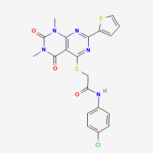 N-(4-chlorophenyl)-2-((6,8-dimethyl-5,7-dioxo-2-(thiophen-2-yl)-5,6,7,8-tetrahydropyrimido[4,5-d]pyrimidin-4-yl)thio)acetamide