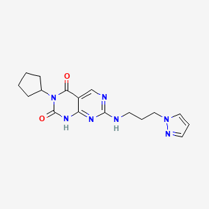 molecular formula C17H21N7O2 B3000410 3-cyclopentyl-7-{[3-(1H-pyrazol-1-yl)propyl]amino}pyrimido[4,5-d]pyrimidine-2,4(1H,3H)-dione CAS No. 1396855-62-1