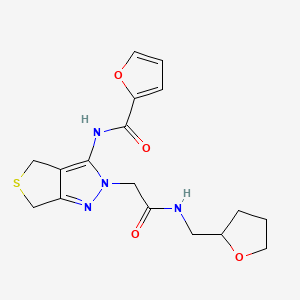 molecular formula C17H20N4O4S B3000412 N-(2-(2-oxo-2-(((tetrahydrofuran-2-yl)methyl)amino)ethyl)-4,6-dihydro-2H-thieno[3,4-c]pyrazol-3-yl)furan-2-carboxamide CAS No. 1105205-74-0