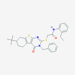 molecular formula C31H35N3O2S2 B300046 2-[(3-benzyl-7-tert-butyl-4-oxo-3,4,5,6,7,8-hexahydro[1]benzothieno[2,3-d]pyrimidin-2-yl)sulfanyl]-N-(2-ethylphenyl)acetamide 