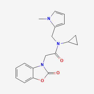 molecular formula C18H19N3O3 B3000468 N-cyclopropyl-N-((1-methyl-1H-pyrrol-2-yl)methyl)-2-(2-oxobenzo[d]oxazol-3(2H)-yl)acetamide CAS No. 1351640-95-3