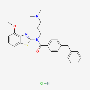 molecular formula C27H30ClN3O2S B3000516 4-benzyl-N-(3-(dimethylamino)propyl)-N-(4-methoxybenzo[d]thiazol-2-yl)benzamide hydrochloride CAS No. 1216762-45-6