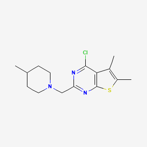 molecular formula C15H20ClN3S B3000556 1-({4-Chloro-5,6-dimethylthieno[2,3-d]pyrimidin-2-yl}methyl)-4-methylpiperidine CAS No. 793727-86-3