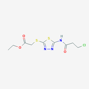 molecular formula C9H12ClN3O3S2 B3000557 Ethyl 2-((5-(3-chloropropanamido)-1,3,4-thiadiazol-2-yl)thio)acetate CAS No. 391874-90-1
