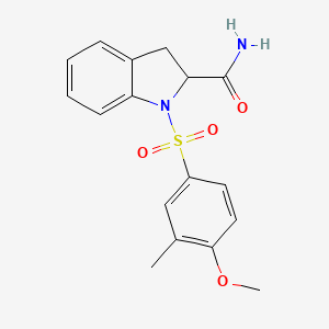molecular formula C17H18N2O4S B3000561 1-((4-Methoxy-3-methylphenyl)sulfonyl)indoline-2-carboxamide CAS No. 1050212-39-9