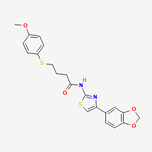 molecular formula C21H20N2O4S2 B3000565 N-(4-(苯并[d][1,3]二氧杂环-5-基)噻唑-2-基)-4-((4-甲氧基苯基)硫代)丁酰胺 CAS No. 922998-72-9