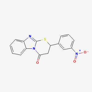 molecular formula C16H11N3O3S B3000579 2-(3-nitrophenyl)-2,3-dihydro-4H-[1,3]thiazino[3,2-a]benzimidazol-4-one CAS No. 326007-51-6