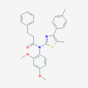 molecular formula C28H28N2O3S B300058 N-(2,4-dimethoxyphenyl)-N-[5-methyl-4-(4-methylphenyl)-1,3-thiazol-2-yl]-3-phenylpropanamide 