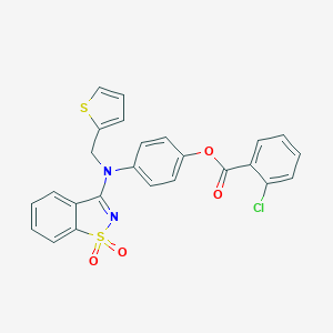 molecular formula C25H17ClN2O4S2 B300059 4-[(1,1-Dioxido-1,2-benzisothiazol-3-yl)(2-thienylmethyl)amino]phenyl 2-chlorobenzoate 