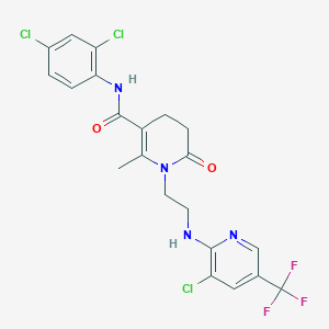 molecular formula C21H18Cl3F3N4O2 B3000601 1-(2-{[3-chloro-5-(trifluoromethyl)-2-pyridinyl]amino}ethyl)-N-(2,4-dichlorophenyl)-2-methyl-6-oxo-1,4,5,6-tetrahydro-3-pyridinecarboxamide CAS No. 338748-88-2