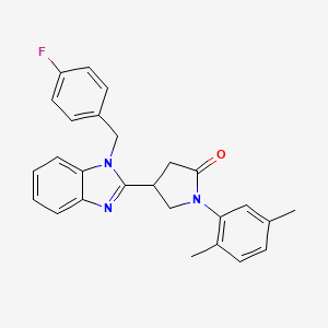 molecular formula C26H24FN3O B3000604 1-(2,5-二甲苯基)-4-[1-(4-氟苄基)-1H-苯并咪唑-2-基]吡咯烷-2-酮 CAS No. 847395-26-0