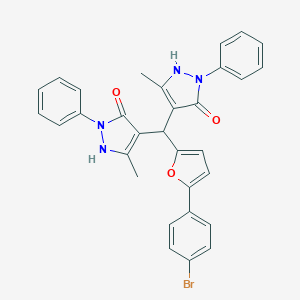 molecular formula C31H25BrN4O3 B300061 4-[[5-(4-bromophenyl)-2-furyl](5-hydroxy-3-methyl-1-phenyl-1H-pyrazol-4-yl)methyl]-3-methyl-1-phenyl-1H-pyrazol-5-ol 