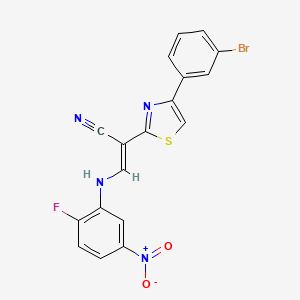 molecular formula C18H10BrFN4O2S B3000636 (E)-2-(4-(3-bromophenyl)thiazol-2-yl)-3-((2-fluoro-5-nitrophenyl)amino)acrylonitrile CAS No. 477298-08-1