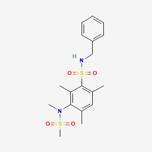 molecular formula C18H24N2O4S2 B3000642 N-苄基-2,4,6-三甲基-3-(N-甲基甲基磺酰胺基)苯磺酰胺 CAS No. 923249-99-4