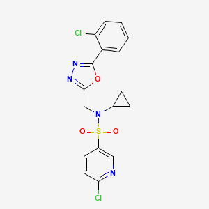 B3000644 6-chloro-N-{[5-(2-chlorophenyl)-1,3,4-oxadiazol-2-yl]methyl}-N-cyclopropylpyridine-3-sulfonamide CAS No. 1110906-26-7