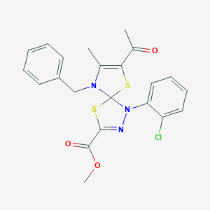 molecular formula C22H20ClN3O3S2 B300065 Methyl 7-acetyl-9-benzyl-1-(2-chlorophenyl)-8-methyl-4,6-dithia-1,2,9-triazaspiro[4.4]nona-2,7-diene-3-carboxylate 