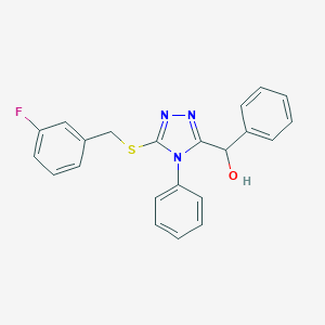 molecular formula C22H18FN3OS B300066 {5-[(3-fluorobenzyl)sulfanyl]-4-phenyl-4H-1,2,4-triazol-3-yl}(phenyl)methanol 