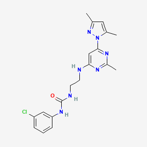 molecular formula C19H22ClN7O B3000666 1-(3-chlorophenyl)-3-(2-((6-(3,5-dimethyl-1H-pyrazol-1-yl)-2-methylpyrimidin-4-yl)amino)ethyl)urea CAS No. 1203022-37-0