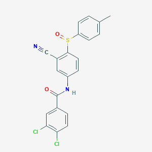 molecular formula C21H14Cl2N2O2S B3000669 3,4-dichloro-N-{3-cyano-4-[(4-methylphenyl)sulfinyl]phenyl}benzenecarboxamide CAS No. 477709-95-8