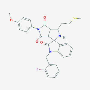 molecular formula C30H28FN3O4S B300068 1'-[(2-Fluorophenyl)methyl]-5-(4-methoxyphenyl)-1-(2-methylsulfanylethyl)spiro[1,2,3a,6a-tetrahydropyrrolo[3,4-c]pyrrole-3,3'-indole]-2',4,6-trione 