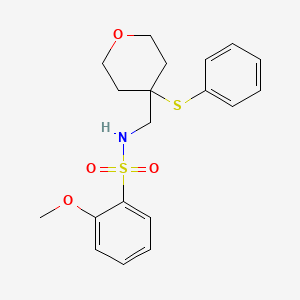 molecular formula C19H23NO4S2 B3000680 2-methoxy-N-((4-(phenylthio)tetrahydro-2H-pyran-4-yl)methyl)benzenesulfonamide CAS No. 1797577-79-7