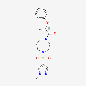 molecular formula C18H24N4O4S B3000697 1-(4-((1-methyl-1H-pyrazol-4-yl)sulfonyl)-1,4-diazepan-1-yl)-2-phenoxypropan-1-one CAS No. 2034543-35-4